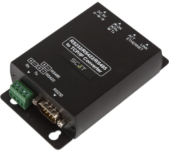 Преобразователь интерфейса SC&T RS007 RS485/RS422/RS232 в Ethernet обеспечивает подключение к сети устройств с указанными интерфейсами и передачу по Ethernet сигналов управления sct1277