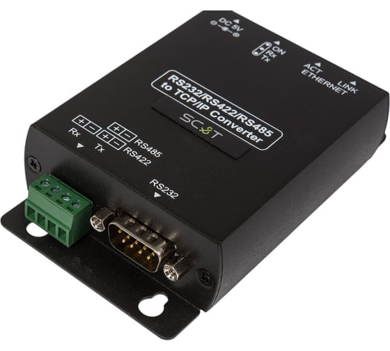 Преобразователь интерфейса SC&T RS007 RS485/RS422/RS232 в Ethernet обеспечивает подключение к сети устройств с указанными интерфейсами и передачу по Ethernet сигналов управления sct1277