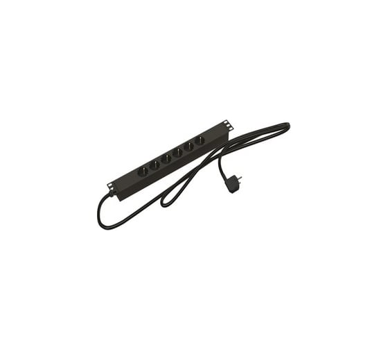 Блок розеток Hyperline SHE19-6SH-2EU для 19" шкафов, горизонтальный, 6 розетки Schuko, кабель питания 2м (3x1.5мм2) с вилкой Schuko 16A, 250В, 482.6x44.4x44.4мм (ШхГхВ), корпус алюминий, черный 480586 1