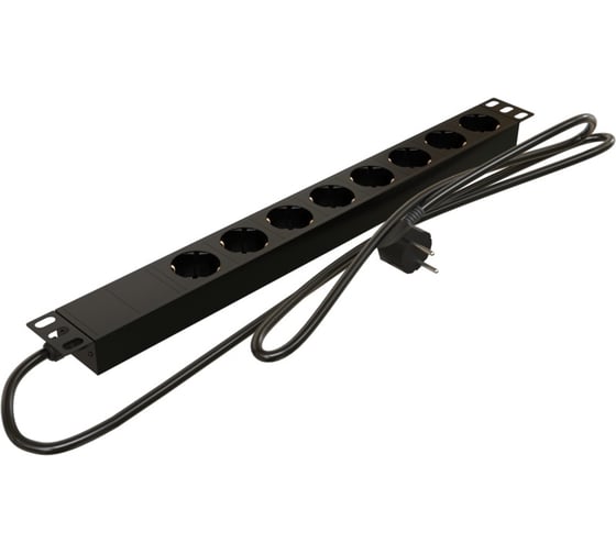 Блок розеток Hyperline She19-8sh-16-2.0eu 19", 8 розеток schuko, 16a, кабель питания 2,0 метра (3x1,5мм2) с вилкой schuko 529007