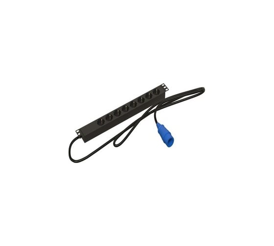 Блок розеток Hyperline SHE19-8SH-2.5PVB для 19" шкафов, горизонтальный, 8 розеток Schuko, кабель питания длина 2.5м (3x2.5мм2) с вилкой IEC 60309 16А, корпус алюминий, черный 486948 1