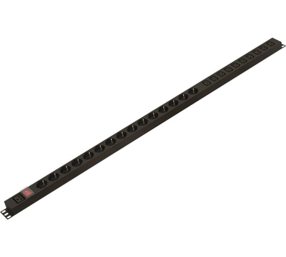 Вертикальный блок розеток Hyperline SHE-15SH-10IEC-S-AIEC 15 розеток Schuko, 10 розеток IEC320 C13, выключатель с подсветкой, без кабеля питания, входной разъем IEC320 C20 16A, 250В, корпус алюминий, черный 479215 1