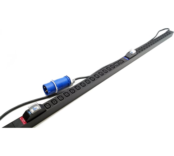 Блок розеток Hyperline She-28iec-4biec-2.5pvb, вертикальный, 28 розеток iec320 c13, 4 розетки iec320 c19, кабель питания 2.5м (3x4.0мм2) с вилкой iec 60309 32a (2p+e), 250в, корпус алюминий, черный 525060 1