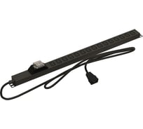 Блок розеток Hyperline SHE-15IEC-B-2.5IEC, вертикальный, 15 розеток IEC320 C13, автоматический выключатель, кабель питания 2.5м (3x1.0мм2) с вилкой IEC320 C14 10A, 250В, корпус алюминий, черный 492407