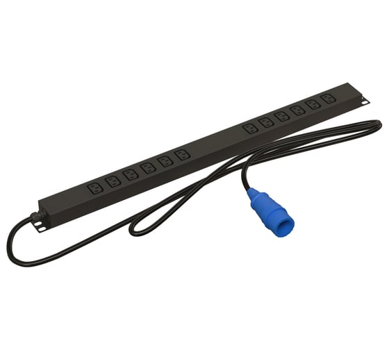 Блок розеток Hyperline SHE-12IEC-2.5PVB, вертикальный, 12 розеток IEC320 C13, кабель питания 2.5м (3x4.0мм2) с вилкой IEC 60309 32А (2P+E), 250В, корпус алюминий, черный 487311