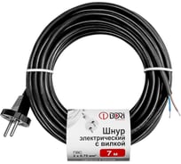 Шнур ПВС DORI 2x0,75 с вилкой черный 7м 48022