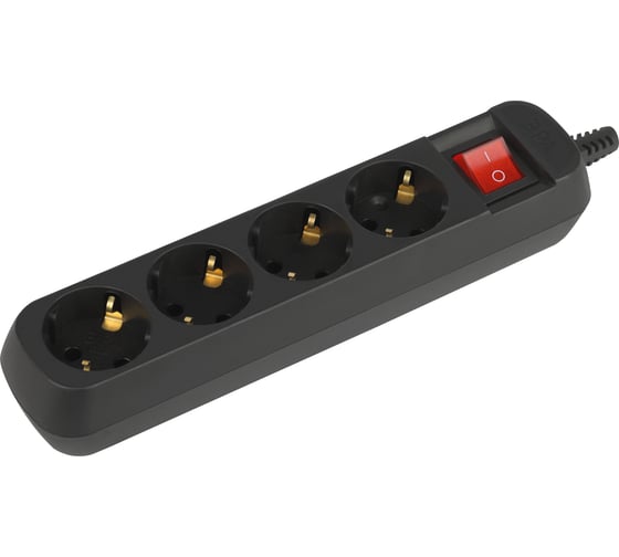 Колодка ЭРА kx4esb 4 розетки с зазeмлением, с выключателем, черная Б0061734 1