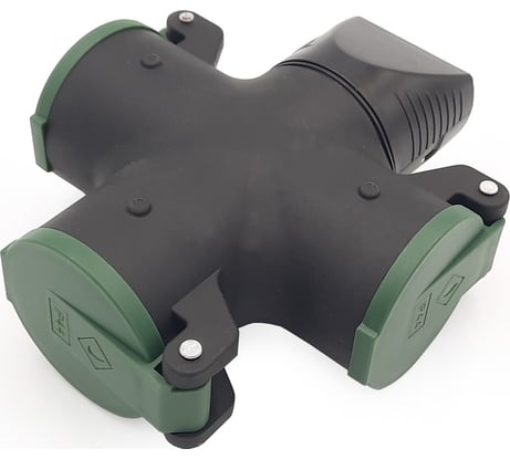 Сетевой разветвитель - тройник ООО "ОПТИКОМ ЭЛЕКТРИК" уличный 3 гнезда 16А, с заземлением, без кабеля, цвет зеленый 1283.0503