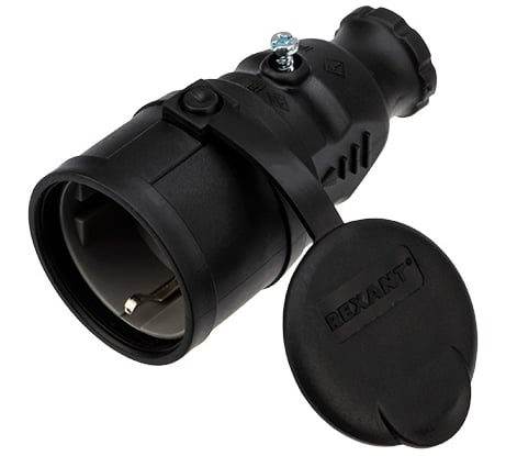 Переносная розетка REXANT влагозащищенная с крышкой, с/з, 16 А, IP44 каучук 111-004