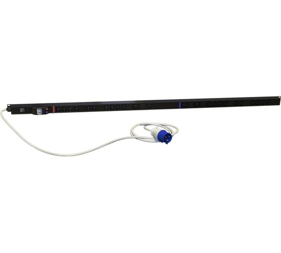 Вертикальный блок розеток Hyperline SHE-20IEC-4BIEC-B-3PVB 20 розеток IEC320 C13, 4 розетки IEC320 C19, автоматич. выключатель, кабель питания 3 м (3x4.0 мм2) с вилкой IEC 60309 32 А (2x16A) (2P+E), 250 В, корпус алюминий, черный 483396