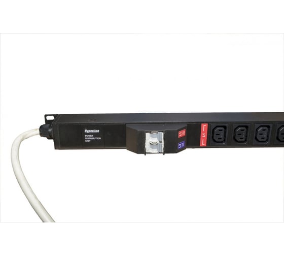 Вертикальный блок розеток Hyperline SHE-20IEC-4BIEC-B-3PVB 20 розеток IEC320 C13, 4 розетки IEC320 C19, автоматич. выключатель, кабель питания 3 м (3x4.0 мм2) с вилкой IEC 60309 32 А (2x16A) (2P+E), 250 В, корпус алюминий, черный 483396