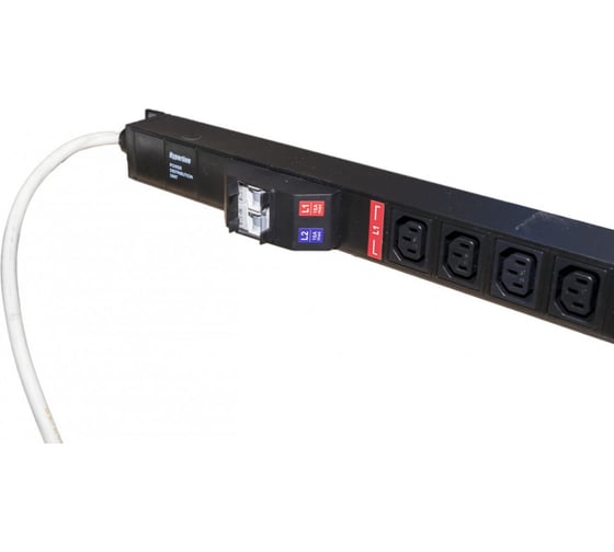 Вертикальный блок розеток Hyperline SHE-20IEC-4BIEC-B-3PVB 20 розеток IEC320 C13, 4 розетки IEC320 C19, автоматич. выключатель, кабель питания 3 м (3x4.0 мм2) с вилкой IEC 60309 32 А (2x16A) (2P+E), 250 В, корпус алюминий, черный 483396