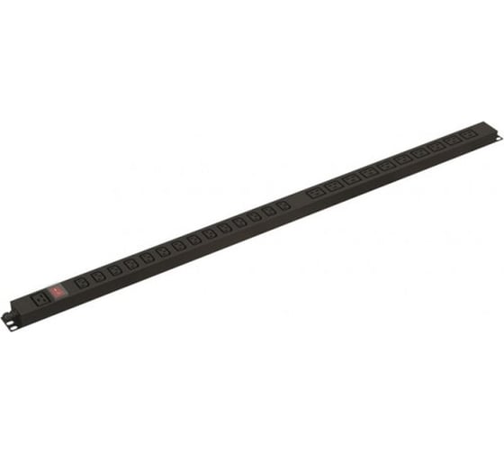 Вертикальный блок розеток Hyperline SHE-14IEC-10BIEC-S-AIEC 14 розеток IEC320 C13, 10 розеток IEC320 C19, выключатель с подсветкой, без кабеля питания, входной разъем IEC320 C20 16A, 250 В, корпус алюминий, черный 488107 1