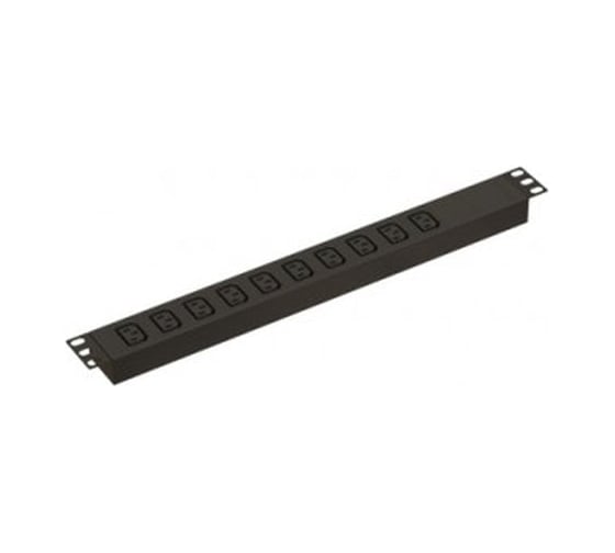 Горизонтальный блок розеток для 19" шкафов Hyperline SHE19-10IEC-F-IEC 10 розеток IEC320 C13, защита от перенапряжения (несменный блок), входной разъем IEC320 C14 10А, 250 В, 482.6x44.4x44.4 мм (ШхГхВ), корпус алюминий, черный 493133 1
