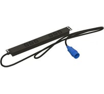 Горизонтальный блок розеток для 19" шкафов Hyperline SHE19-6IEC-2.5PVB 6 розеток IEC320 C13, кабель питания 2.5м (3x4.0мм2) с вилкой IEC 60309 32 А (2P+E), 250 В, 482.6x44.4x44.4 мм (ШхГхВ), корпус алюминий, черный 487312