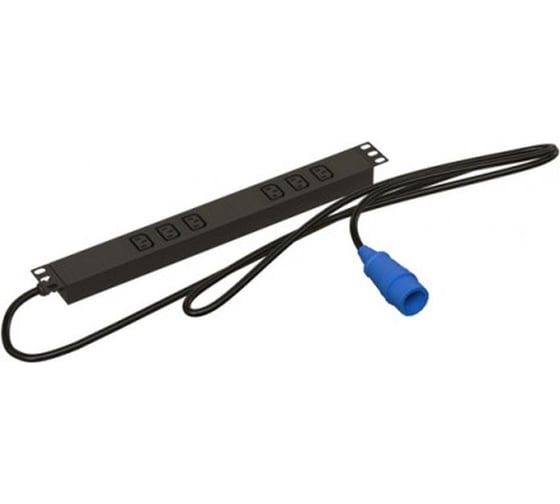 Горизонтальный блок розеток для 19" шкафов Hyperline SHE19-6IEC-2.5PVB 6 розеток IEC320 C13, кабель питания 2.5м (3x4.0мм2) с вилкой IEC 60309 32 А (2P+E), 250 В, 482.6x44.4x44.4 мм (ШхГхВ), корпус алюминий, черный 487312 1