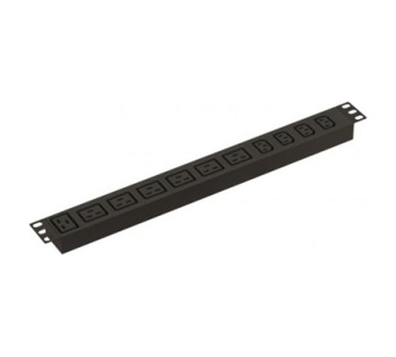 Горизонтальный блок розеток для 19" шкафов Hyperline SHE19-4IEC-6BIEC-AIEC 4 розетки IEC320 C13, 6 розеток IEC320 C19, без кабеля питания, входной разъем IEC320 C20 16 А, 250 В, 482.6x44.4x44.4 мм (ШхГхВ), корпус алюминий, черный 456255 1