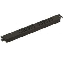 Горизонтальный блок розеток для 19" шкафов Hyperline SHE19-6BIEC-I-CB 6 розеток IEC320 C19, индикатор питания, без кабеля питания, клеммная колодка 32 A, 250 В, 482.6x44.4x44.4 мм (ШхГхВ), корпус алюминий, черный 454136