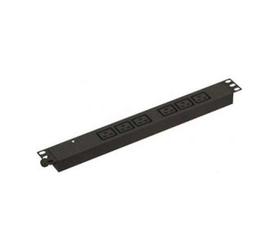 Горизонтальный блок розеток для 19" шкафов Hyperline SHE19-6BIEC-I-CB 6 розеток IEC320 C19, индикатор питания, без кабеля питания, клеммная колодка 32 A, 250 В, 482.6x44.4x44.4 мм (ШхГхВ), корпус алюминий, черный 454136