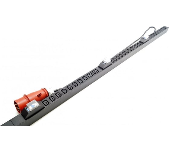 Вертикальный блок розеток Hyperline SHE-24IEC-6BIEC-B-3x16-3PVR 24 розетки IEC320 c13, 6 розеток IEC320 c19, автоматический выключатель, кабель питания 3 м (5x4.0 мм2) с вилкой IEC 60309 16 А (3P+N+E), 380 В, корпус алюминий, черный 525058 1