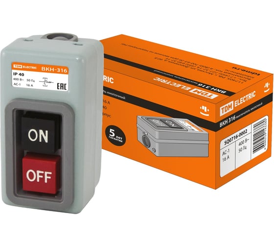 Кнопочный выключатель TDM ELECTRIC ВКН-316 3Р 16А 230/400В IP40 SQ0716-0002