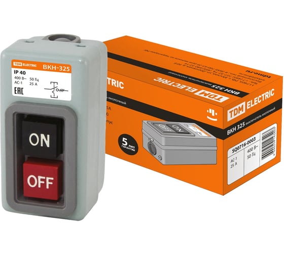 Выключатель кнопочный TDM ELECTRIC ВКН-325 3Р 25А 230/400В IP40 SQ0716-0003