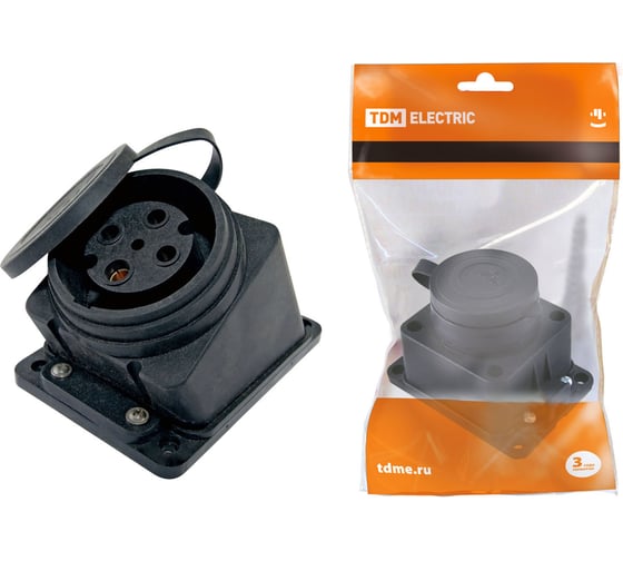 Розетка TDM ELECTRIC настенная с загл. наклон. каучук 3Р РЕ 32А 380В IP44 SQ0612-0009 1