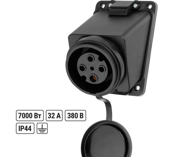 Розетка настенная TDM ELECTRIC с загл. наклон. каучук 3Р+РЕ 32А 380В IP44 SQ0612-0009