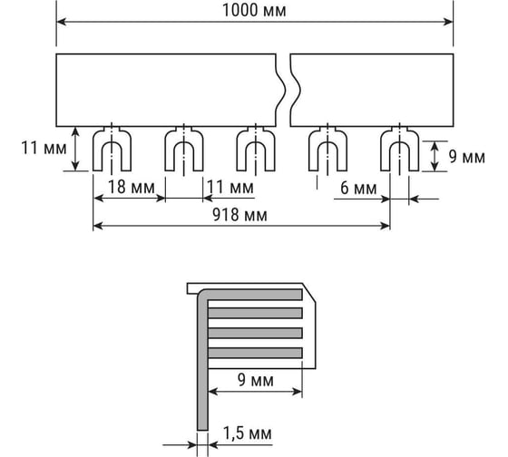 Соединительная шина TDM ELECTRIC 4П 63A FORK вилка 1метр SQ0802-0012