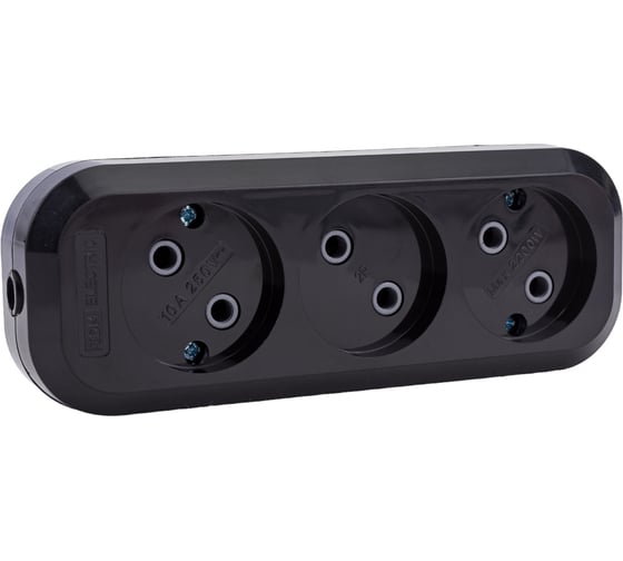 Розеточная колодка TDM ELECTRIC 3 гнезда, 2П, б/з, 10А, 250В, черная SQ1806-0110