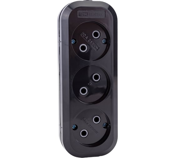 Розеточная колодка TDM ELECTRIC 3 гнезда, 2П, б/з, 10А, 250В, черная SQ1806-0110