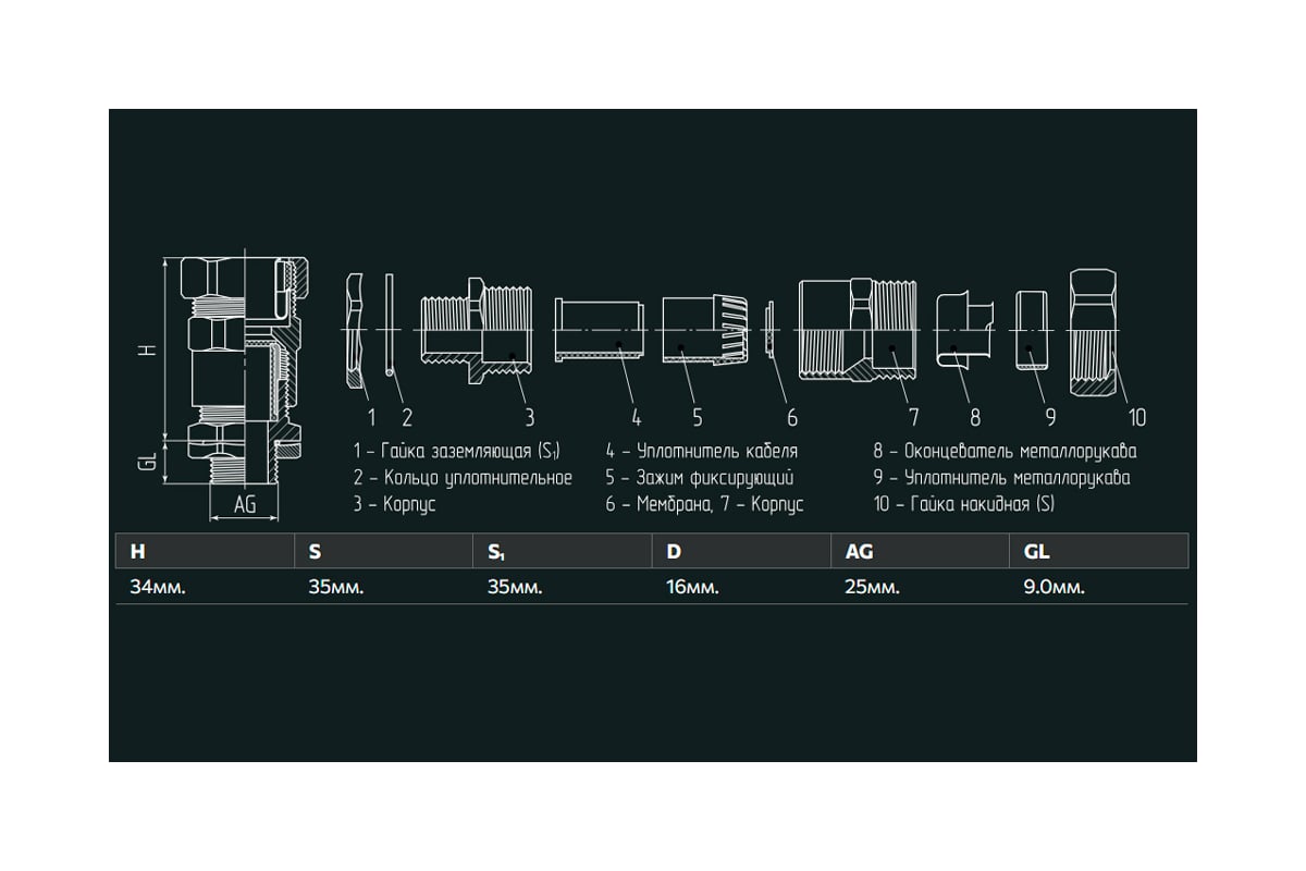 Кабельный ввод для металлорукава FORTISFLEX ВК-М25(8-16 мм)-МР20 (INOX ...