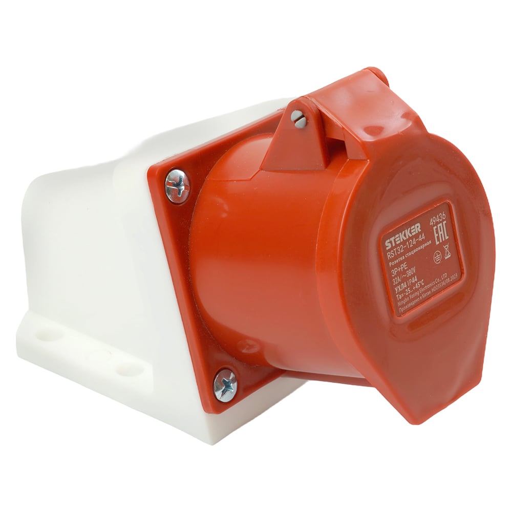 Розетка стационарная STEKKER ST-124 32А 380В 3P PE IP44, RST32-124-4 ...
