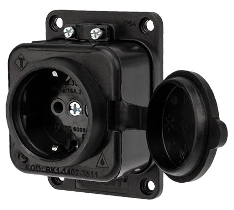 Штепсельная влагозащищенная розетка REXANT с/з,16 А, IP54 каучук 111-111