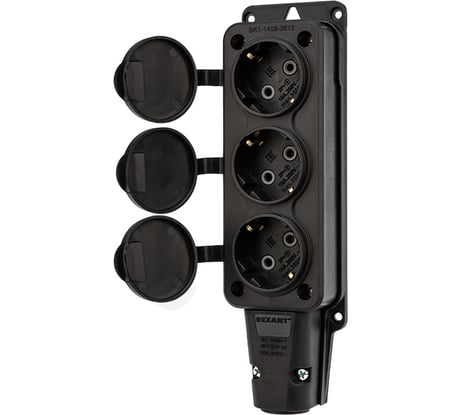 Штепсельная трехместная розетка REXANT влагозащищенная, с/з, 16 А, IP54 каучук 111-113