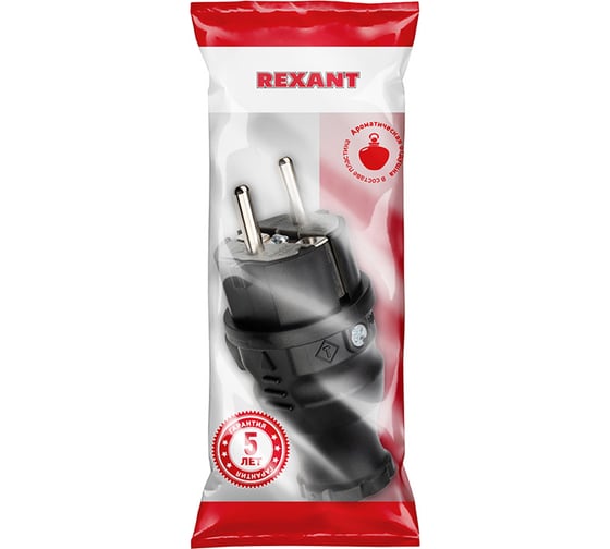Прямая влагозащищенная вилка REXANT с/з, 16 А, IP44 каучук 111-001 ...
