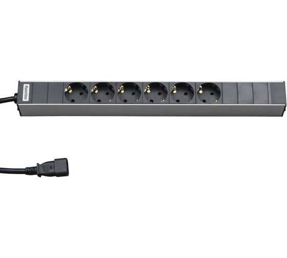 Блок розеток для 19" шкафов Hyperline, SHT19-6SH-2.5IEC, 6 розеток 10A, 230 В, 3x1мм2, 2.5 м, 28055 1