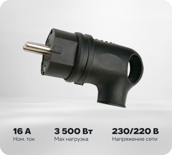 Угловая вилка IN HOME с заземлением, каучук 16А IP44 черная 9220 4690612010229
