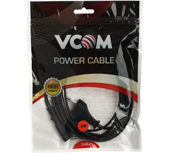 Кабель для аудио-видео техники VCOM IEC-320-C7 розетка EU, 2-pin VDE CE023-CU0.5-3M