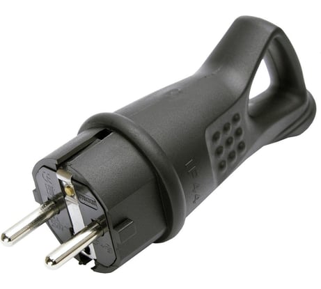 Угловая вилка STEKKER с заземляющим контактом, каучук 250В,16A, IP44, черная, RPG16-30-442 32843