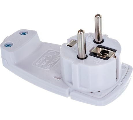 Угловая вилка STEKKER плоская с кольцом, с заземлением, 250В,16A, IP20, белая, PPG16-45-202 39039