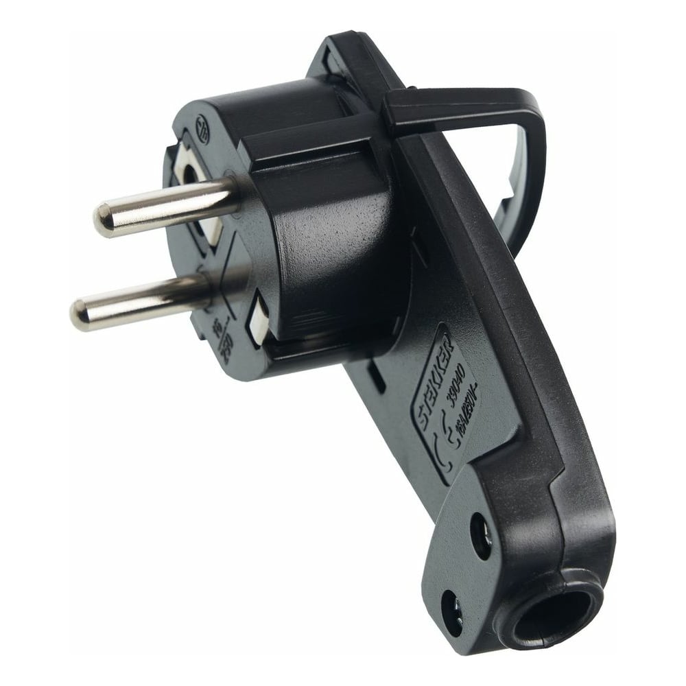 Угловая вилка STEKKER плоская с кольцом, с заземлением, 250В,16A, IP20 ...