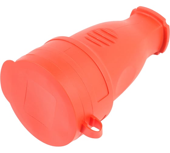 Переносная одноместная розетка STEKKER с/з с крышкой каучук 230В 16А IP44 красный RST16-21-44 39195 1