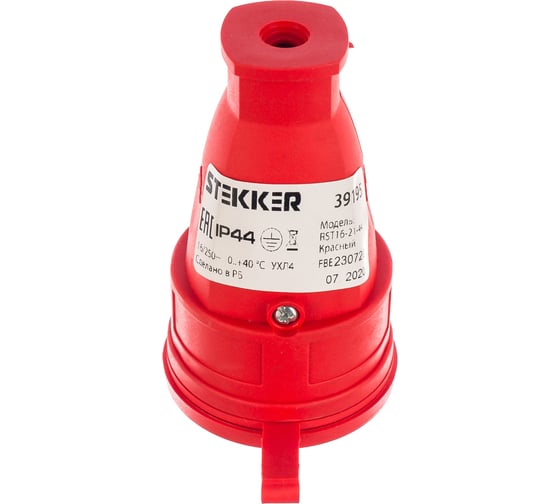 Переносная одноместная розетка STEKKER с/з с крышкой каучук 230В 16А IP44 красный RST16-21-44 39195