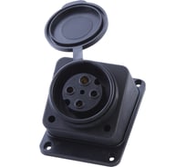 Розетка STEKKER 1местная c зазем 3+1, с крышкой, каучук 400В, 32А, IP44, черная RST32-31-44 39022
