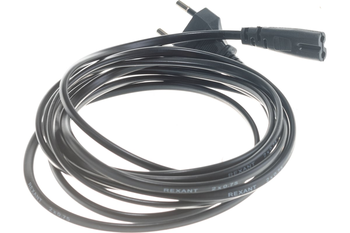 Сетевой шнур REXANT вилка - евроразъем С7, кабель 2x0,75 кв.мм, длина 3 .