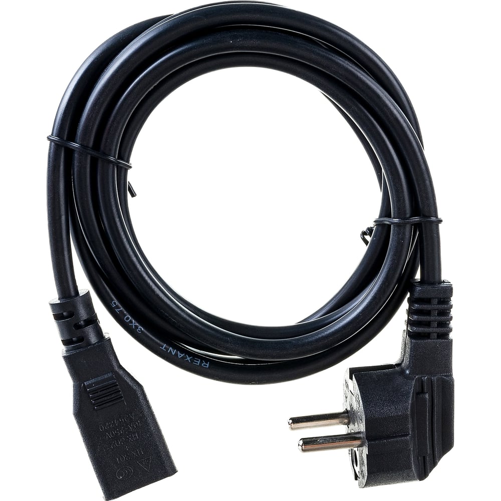 Сетевой шнур REXANT евровилка угловая - евроразъем С13, кабель 3x0,75 ...