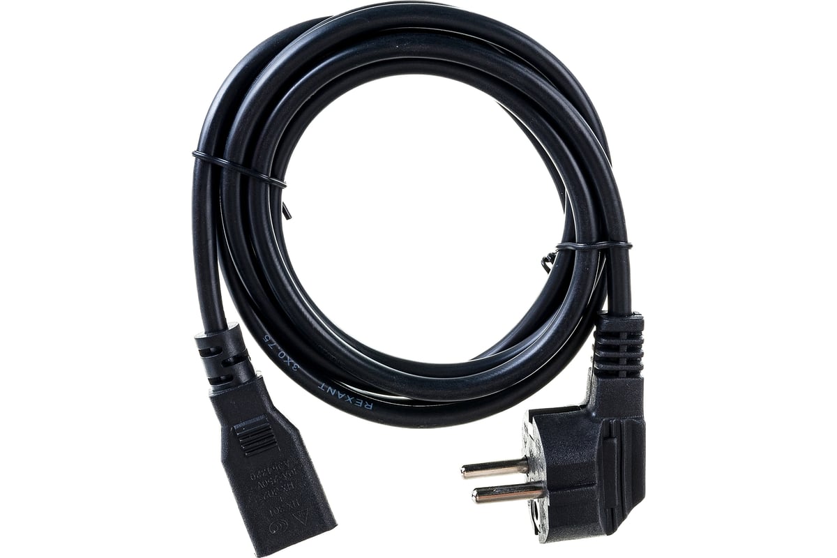 Сетевой шнур REXANT евровилка угловая - евроразъем С13, кабель 3x0,75 .