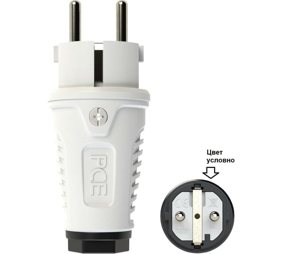 Кабельная вилка PCE 16A 220V 2P+E IP54 корпус серый, маркер черный 0511-gs 1