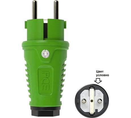Кабельная вилка PCE 16A 220V 2P+E IP54 корпус зеленый, маркер черный 0511-us